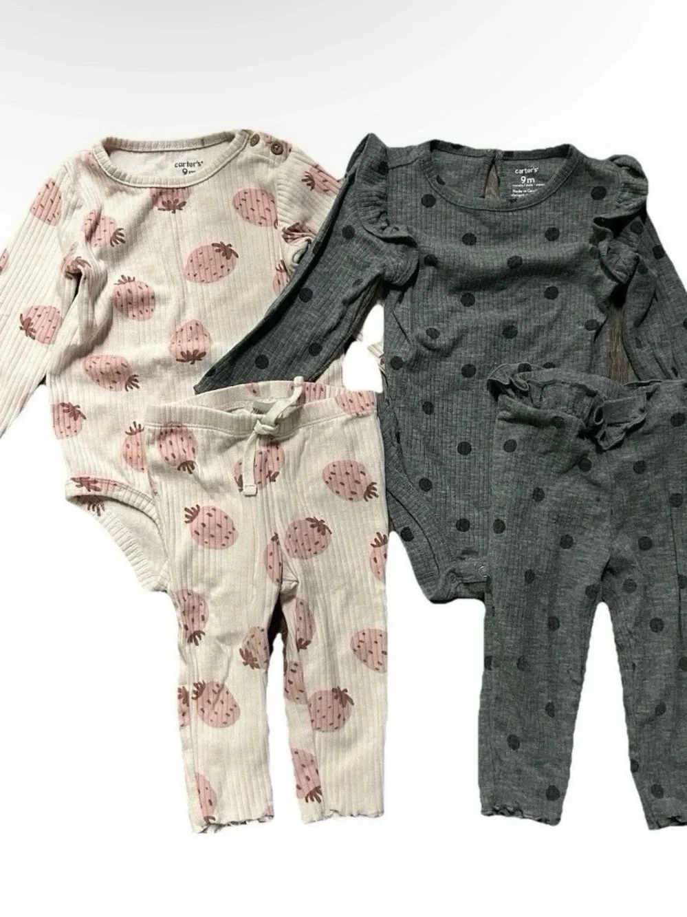 Baby Girl Matching Sets Bodysuits Pants Strawberries Polka Dots Size 6-9 Months